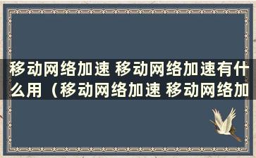 移动网络加速 移动网络加速有什么用（移动网络加速 移动网络加速有什么用）